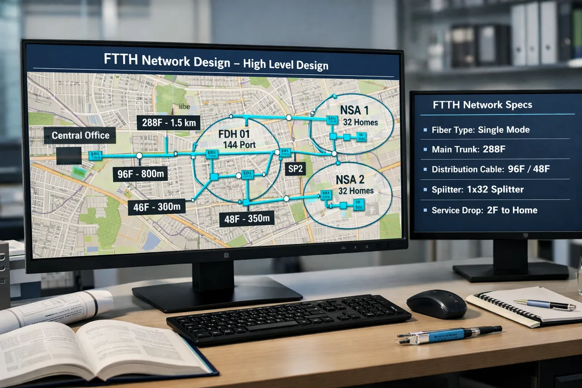 Aerial fiber cable on utility poles