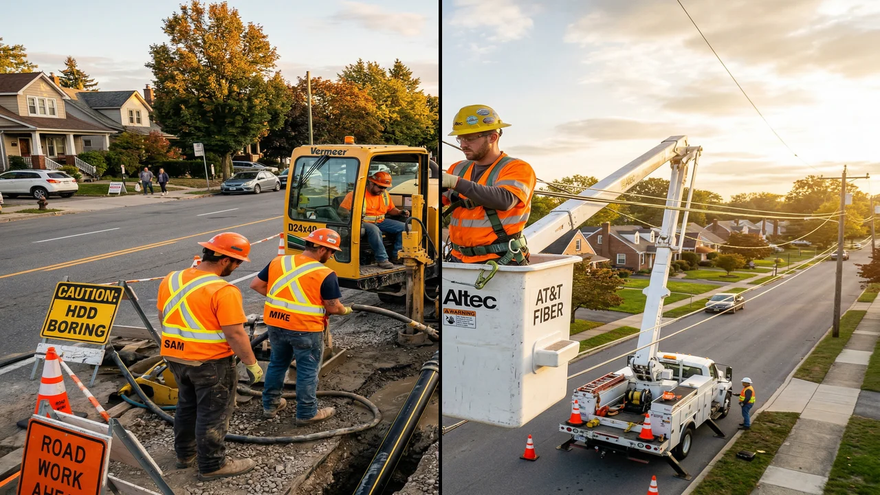 Underground fiber construction methods comparison — microtrenching, traditional trenching, and HDD boring